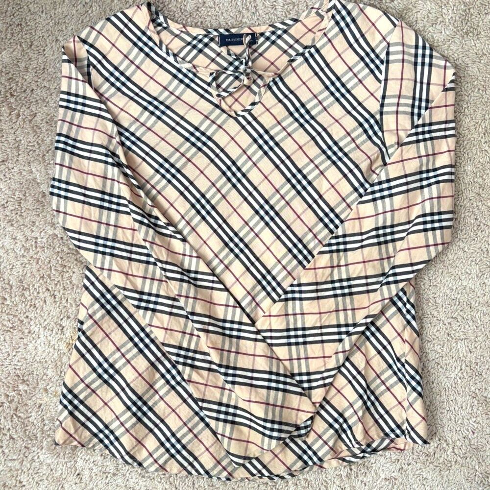 Burberry Kids Girls Beige Check Cotton Blouse Top Size L 12-14